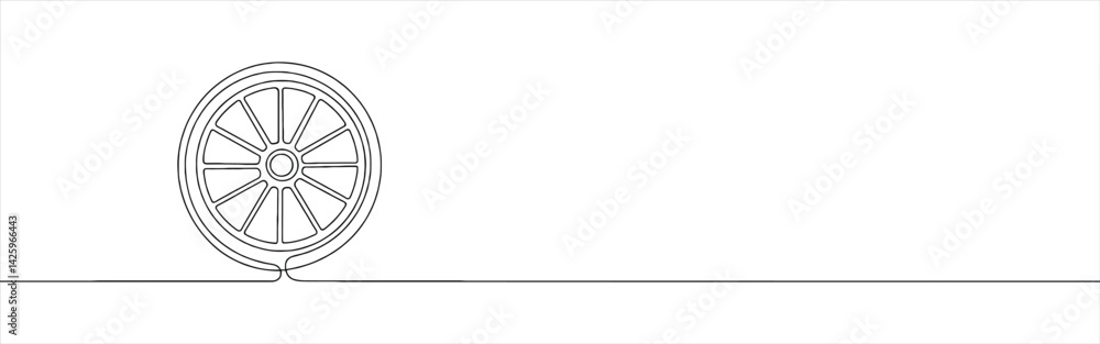 Wheel continuous one line drawing. Automobile tire symbol. Vector illustration. Wheel continuous one line drawing. Automobile tire symbol. Vector illustration.