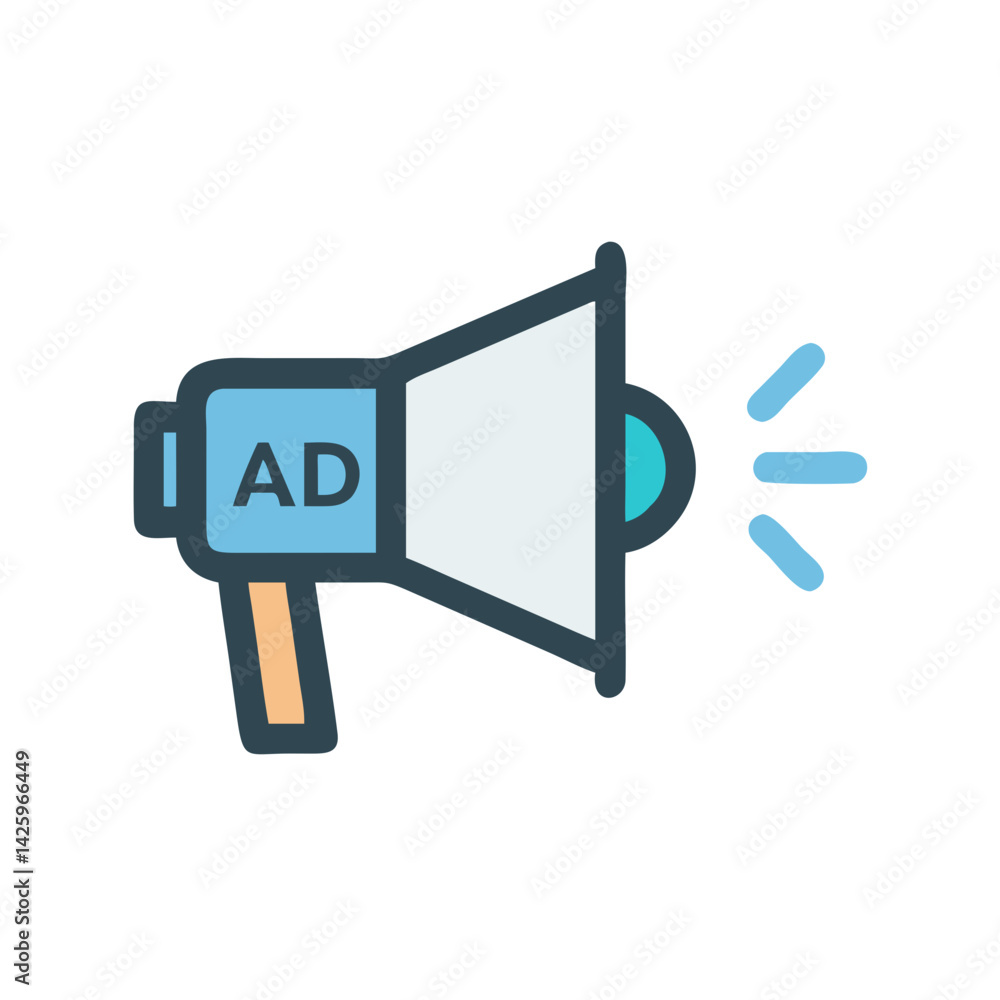 Megaphone with Ad Symbol Icon Representing Digital Advertising and Online Promotion Megaphone with Ad Symbol Icon Representing Digital Advertising and Online Promotion
