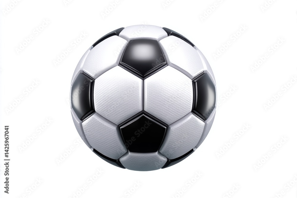 Round black and white soccer ball displayed prominently against a plain background Round black and white soccer ball displayed prominently against a plain background