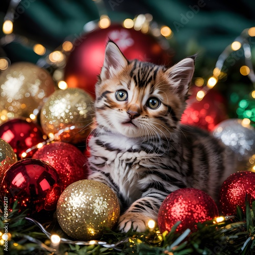 cat and christmas balls