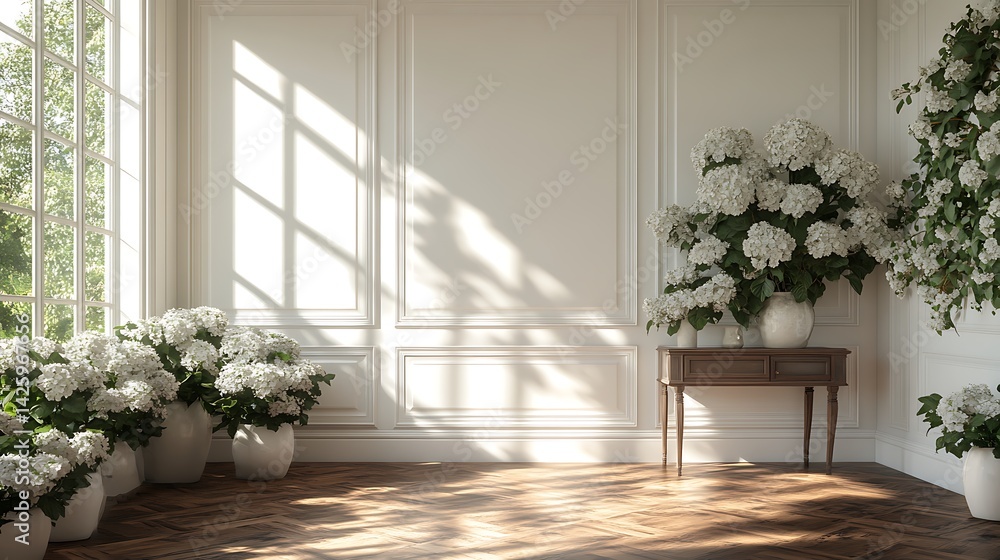 Serene floral arrangement with white hydrangeas high resolution image Serene floral arrangement with white hydrangeas high resolution image