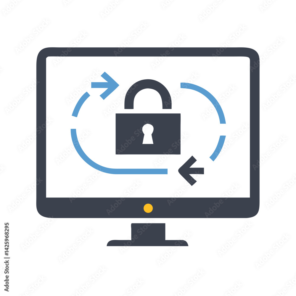 Monitor with Lock and Arrows Representing Encrypted Data Monitor with Lock and Arrows Representing Encrypted Data