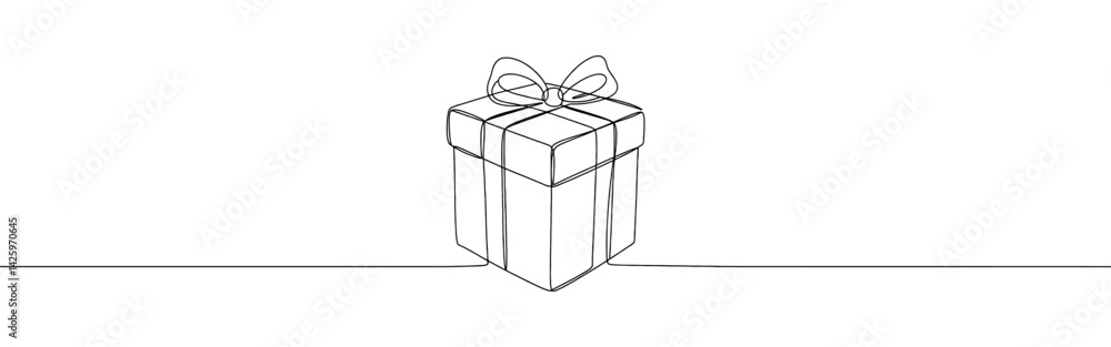Present gift box continuous one line drawing. Surprise, presents symbol. Vector illustration. Present gift box continuous one line drawing. Surprise, presents symbol. Vector illustration.