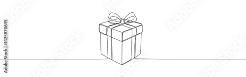 Present gift box continuous one line drawing. Surprise, presents symbol. Vector illustration.