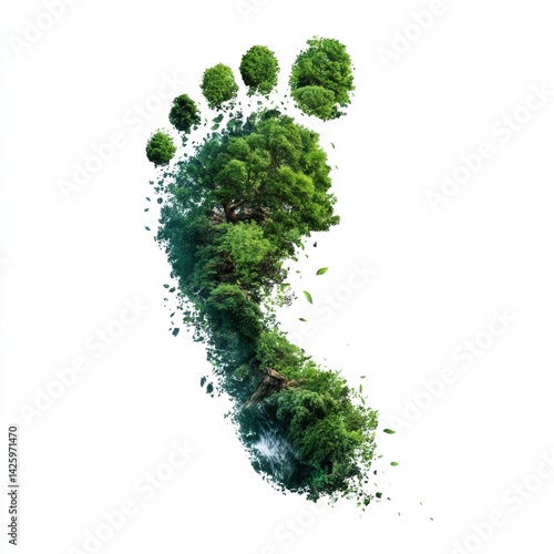 Visualization of reduced carbon footprint with a green footprint icon representing sustainability and environmental awareness