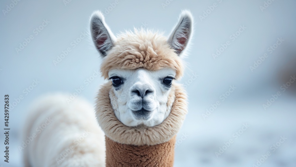Obraz premium White alpaca portrait from Peru showcasing adorable fluffy mammal