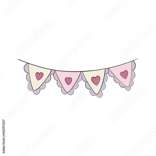 Cute bunting baby pastel Girlish Colors for scrapbook with hearts Vector illustration.