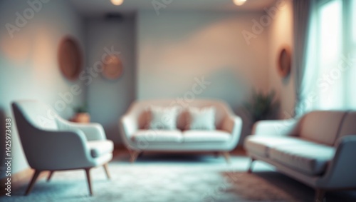 Wallpaper Mural Soft-focused modern living room with sofa and armchairs Torontodigital.ca