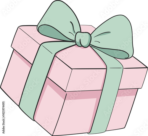 Gift box Pastel Cute Girlish Present With Bow. Gift and present for holiday celebration and special sales offer Anniversary box with wrapping paper and ribbon bow.