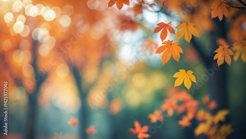 Autumn Blurred Bokeh Background Featuring Falling Leaves and Natural Beauty