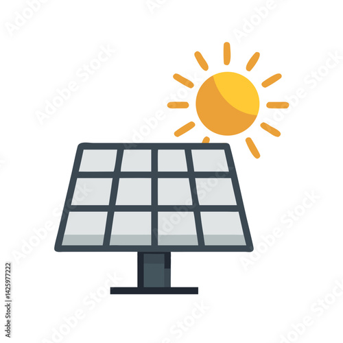 Solar Panel with Sun Representing Clean Energy
