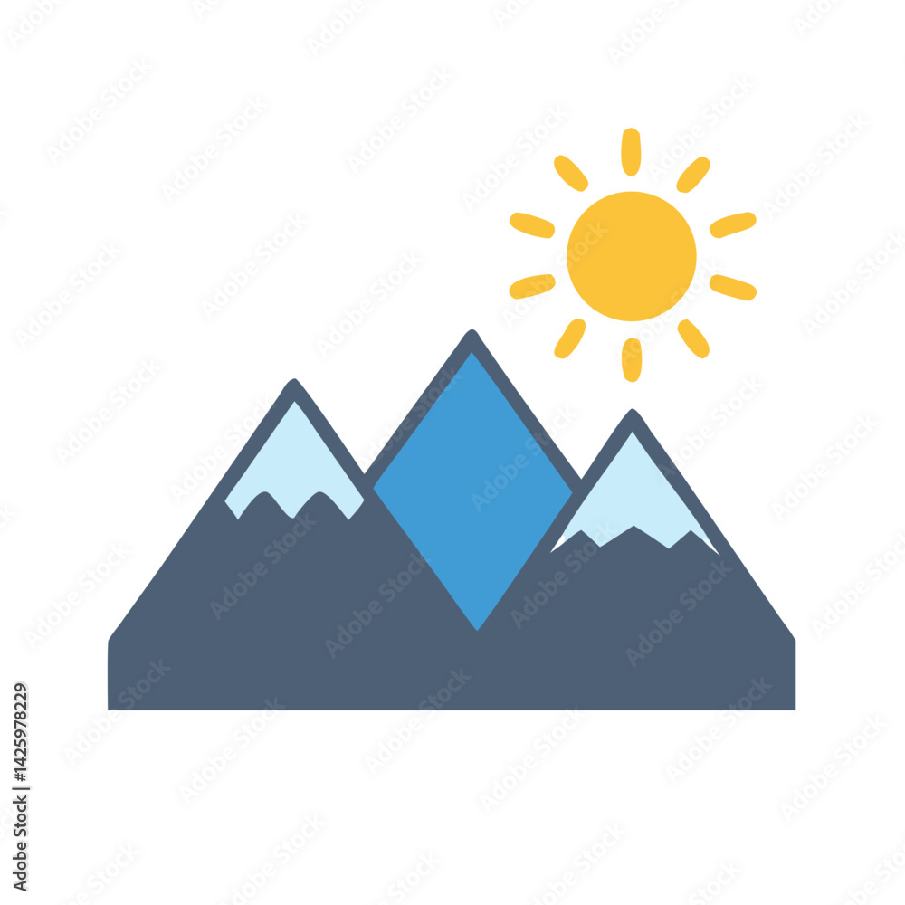 Sun Over Mountains Icon Representing Natural Landscape and Scenic Beauty Sun Over Mountains Icon Representing Natural Landscape and Scenic Beauty