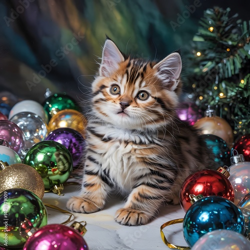 cat and christmas decorations