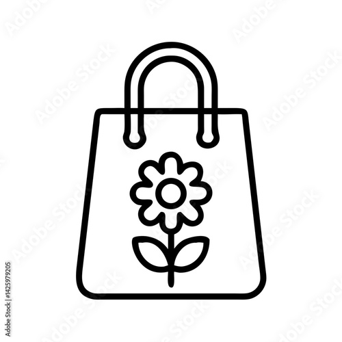 Tote Bag with Flower Symbol Icon Representing Eco Shopping and Sustainable Lifestyle