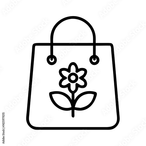 Tote Bag with Flower Symbol Icon Representing Eco Shopping and Sustainable Lifestyle