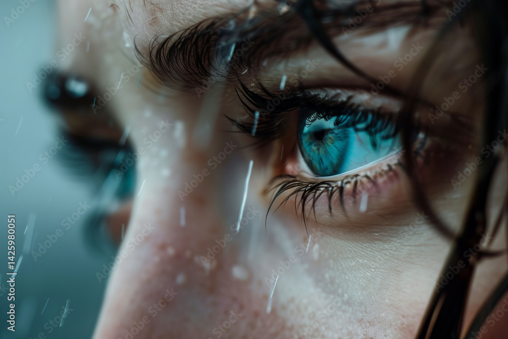 Sad woman eyes close up. Generative AI