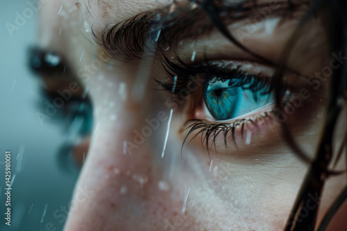 Sad woman eyes close up. Generative AI