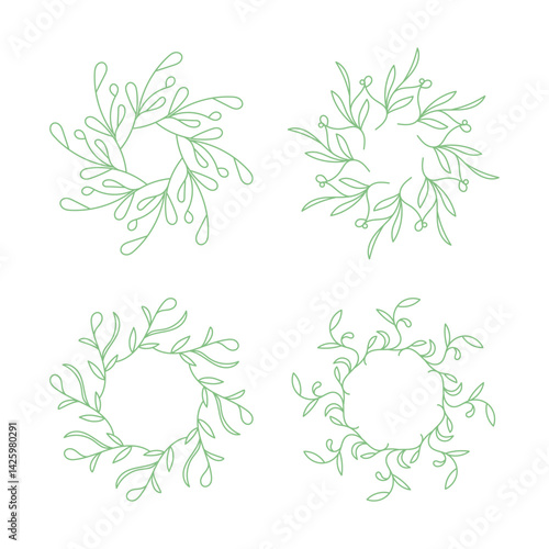 Green abstract circle line art decoration isolated flat design.