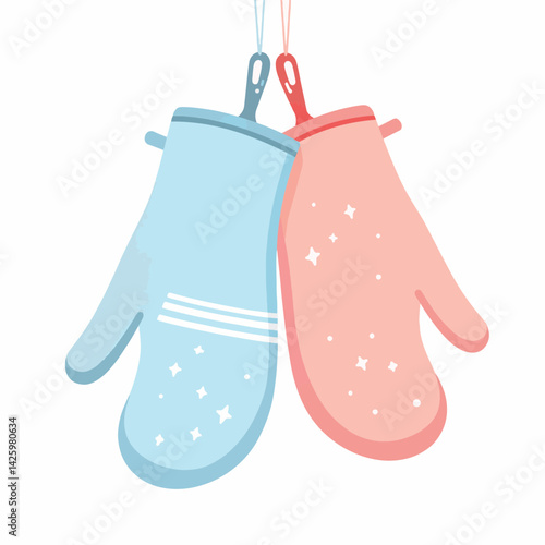 Stylized kitchen mitts symbolizing companionship in pastel colors