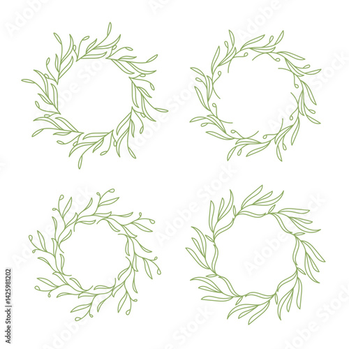 Green aesthetic circle line art decoration isolated flat design.