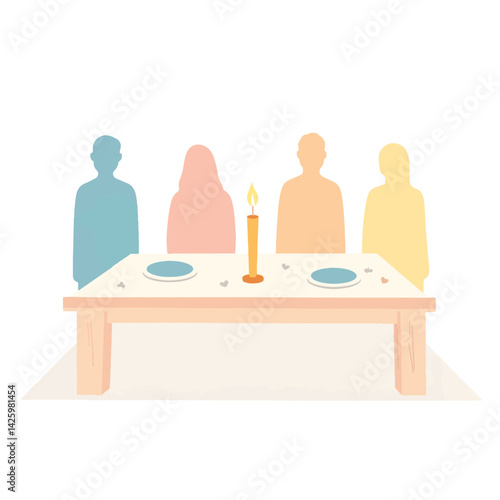 Family prayer around a candlelit table, unity and love