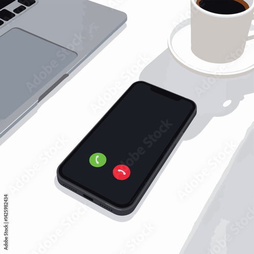 Sleek smartphone displaying call interface on minimalist desk, communication