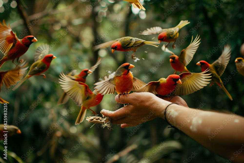 Feeding birds outdoor. Generative AI