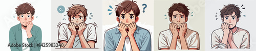 set vector people biting nails with anxious fear expression