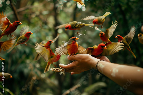 Obraz na płótnie Feeding birds outdoor. Generative AI w salonie