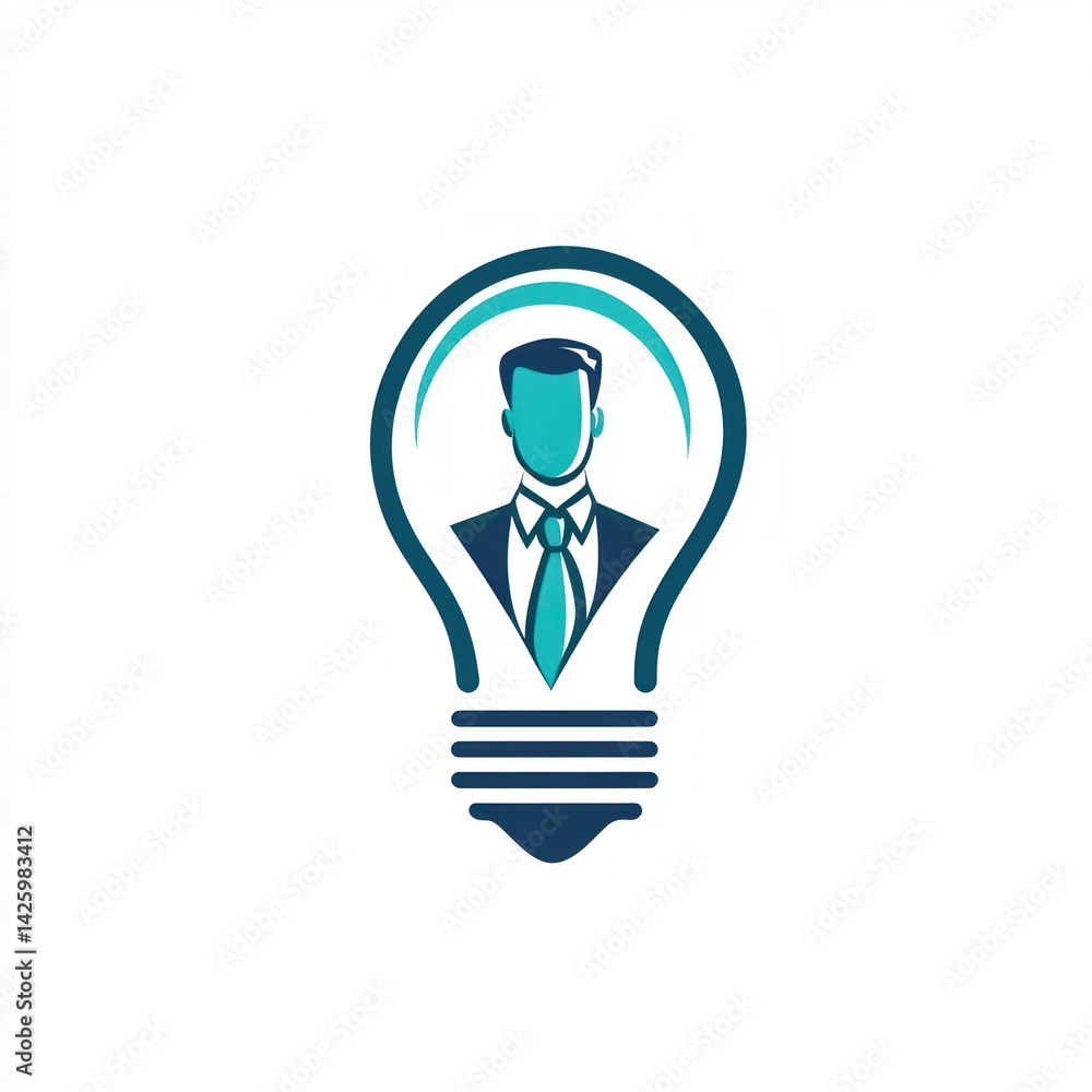 Businessman inside lightbulb logo, creative idea, innovation, leadership, modern design Businessman inside lightbulb logo, creative idea, innovation, leadership, modern design