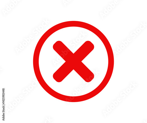 Red cross x mark icon. Red x symbol in circle shape. Rejection isolated sign vector design and illustration.
