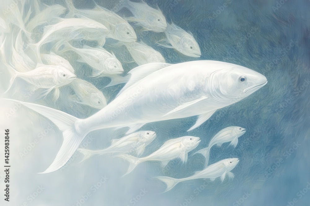 Fototapeta premium Graceful Shoal of Fish Swimming in Clear Water Background