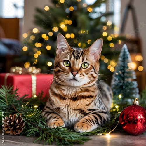 cat on christmas tree
