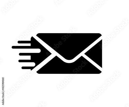 Send email message icon symbol with speed lines sign. Flying envelope with motion lines illustration on transparent background. 