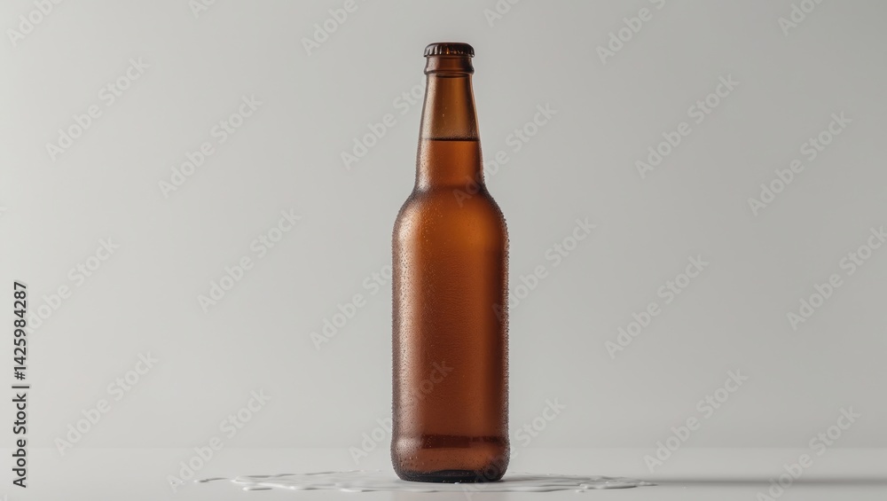 Brown beer bottle with cap on a white background Brown beer bottle with cap on a white background