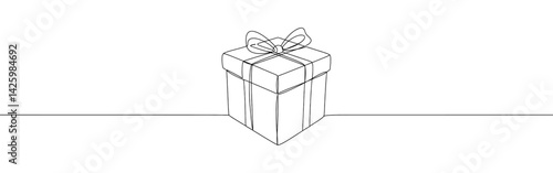 Present gift box continuous one line drawing. Surprise, presents symbol. Vector illustration.