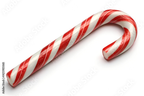 Red and White Peppermint Candy Cane Stick Isolated on White Background