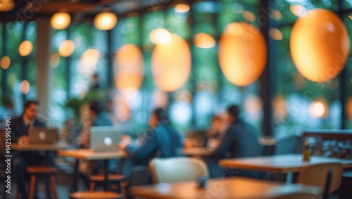 Obraz na płótnie Bokeh effect in a restaurant interior with blurred hall and seating w salonie