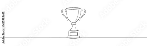 Trophy continuous one line drawing. Winner prize success achievement reward symbol. Vector illustration.