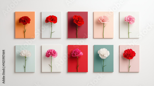 Colorful floral arrangement featuring various carnations displayed on canvases, creating vibrant and artistic composition that evokes feelings of joy and beauty