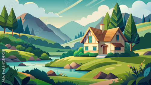 Tranquil River Scene – Peaceful Nature Landscape with Clear Water and Lush Greenery