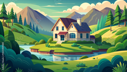 Tranquil River Scene – Peaceful Nature Landscape with Clear Water and Lush Greenery