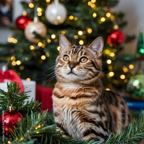 cat and christmas tree