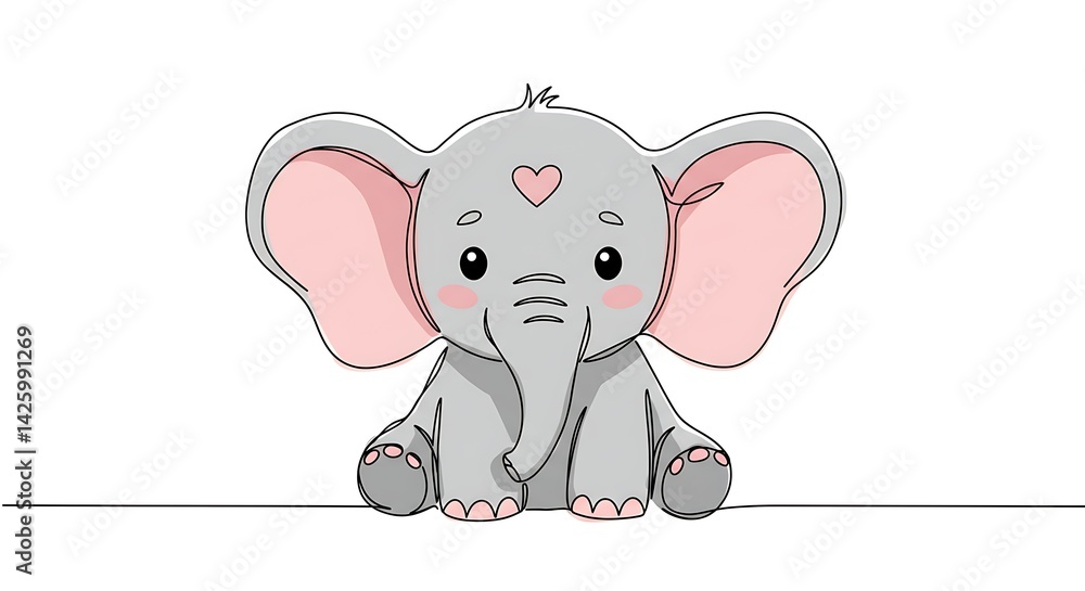 Obraz premium Adorable Baby Elephant Illustration Cute Cartoon Animal Design for Kids