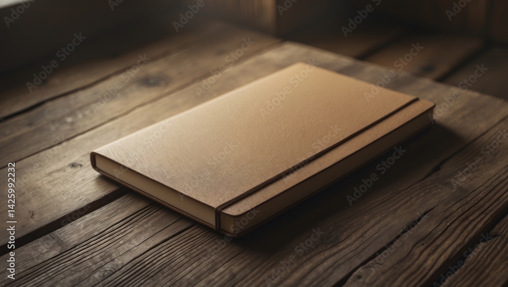 Fototapeta premium Mockup book, catalog, magazine blank cover template with textured surface on table