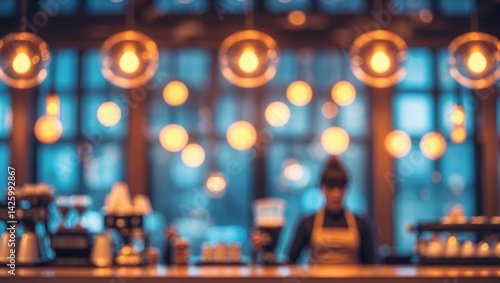 Blurred restaurant and cafe interior with defocused counter service background