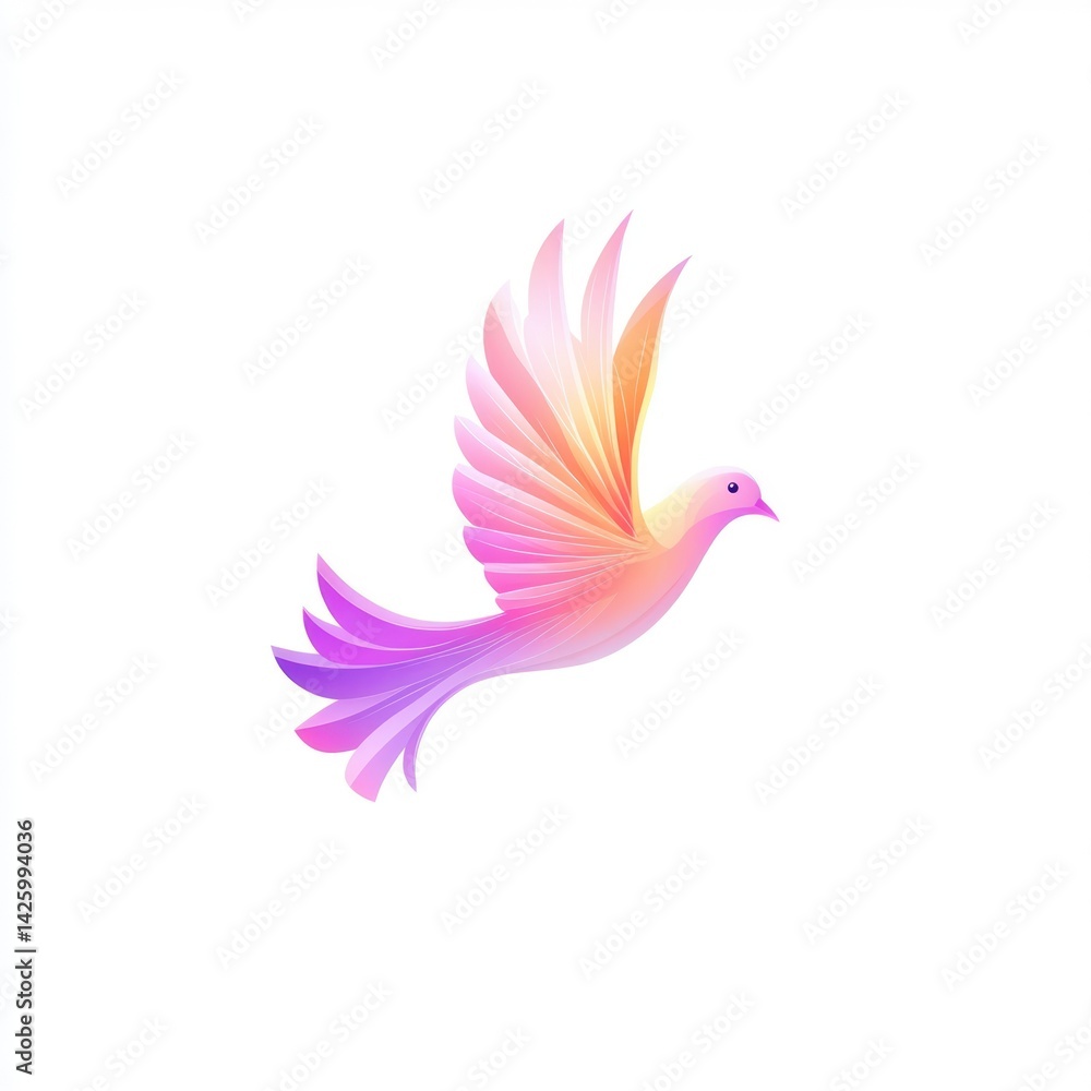 Obraz premium Pink dove flying, white background, peace symbol, spiritual design