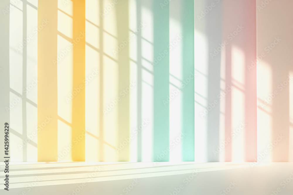 Vibrant room showcasing a rainbow colored wall creating a playful and joyful pastel aesthetic illustration background Vibrant room showcasing a rainbow colored wall creating a playful and joyful pastel aesthetic illustration background