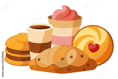 Pastries Isolated Vector Drawing