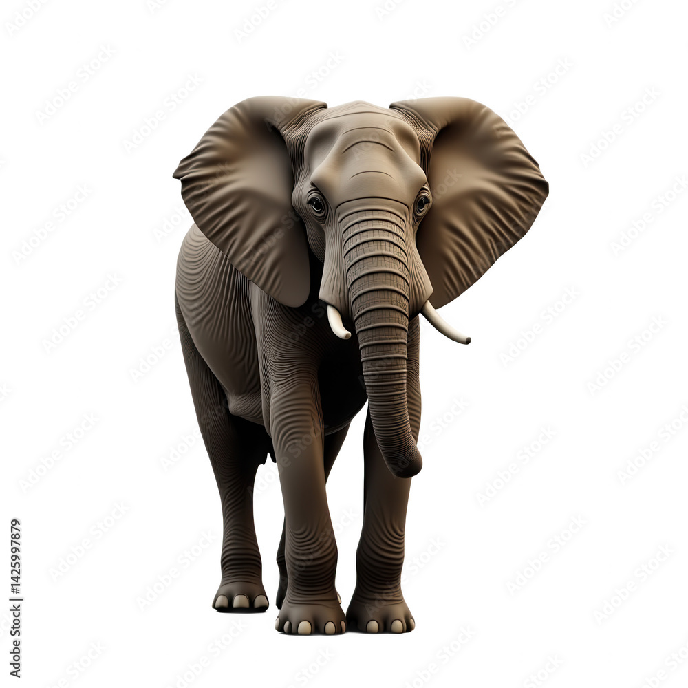Fototapeta premium African Elephant Portrait white, transparent background, isolated